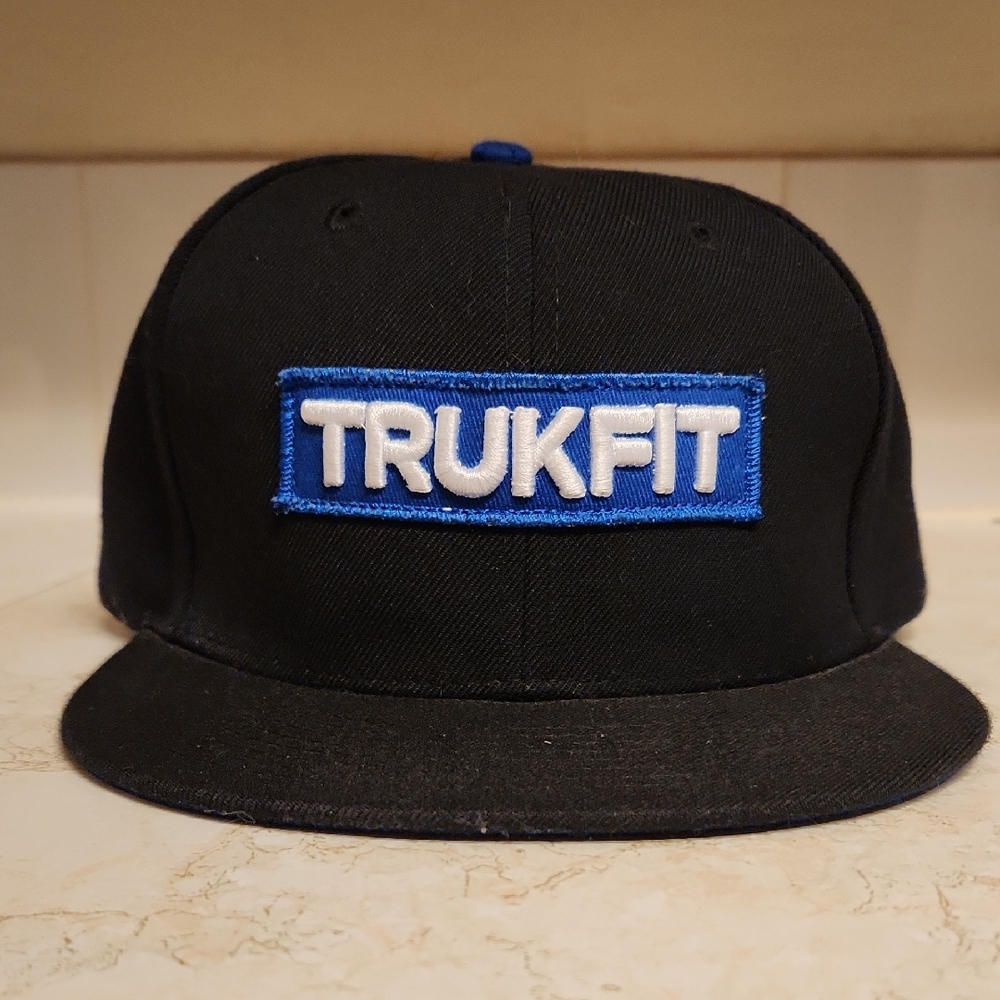 Trukfit Lil Wayne Block Logo Embroidered Snapback Hat Black, Blue And White